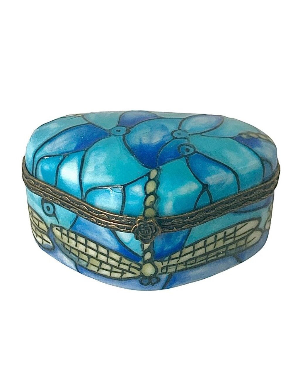 Benaya Dragonfly Signed Hinged Trinket Box Heart Shaped With Metal Rim